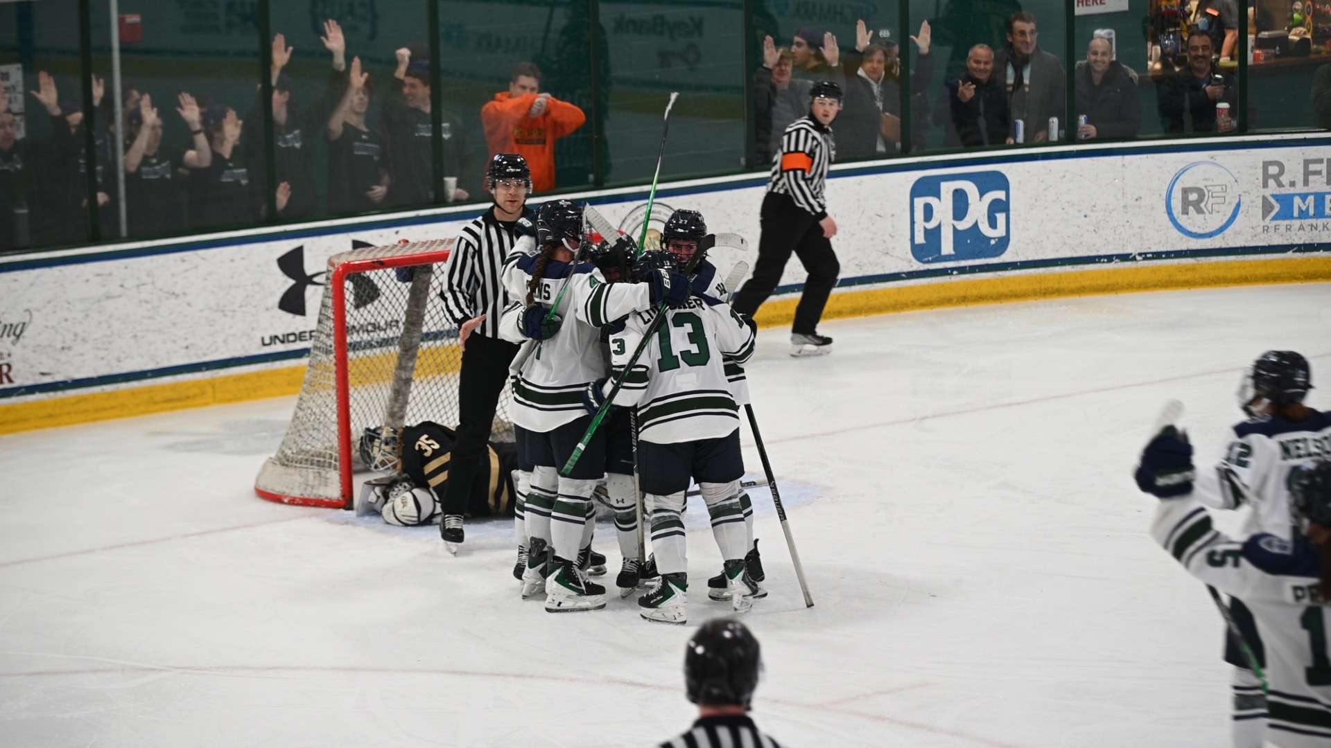 Women's Hockey Celebrates 2OT Winner in AHA Semis