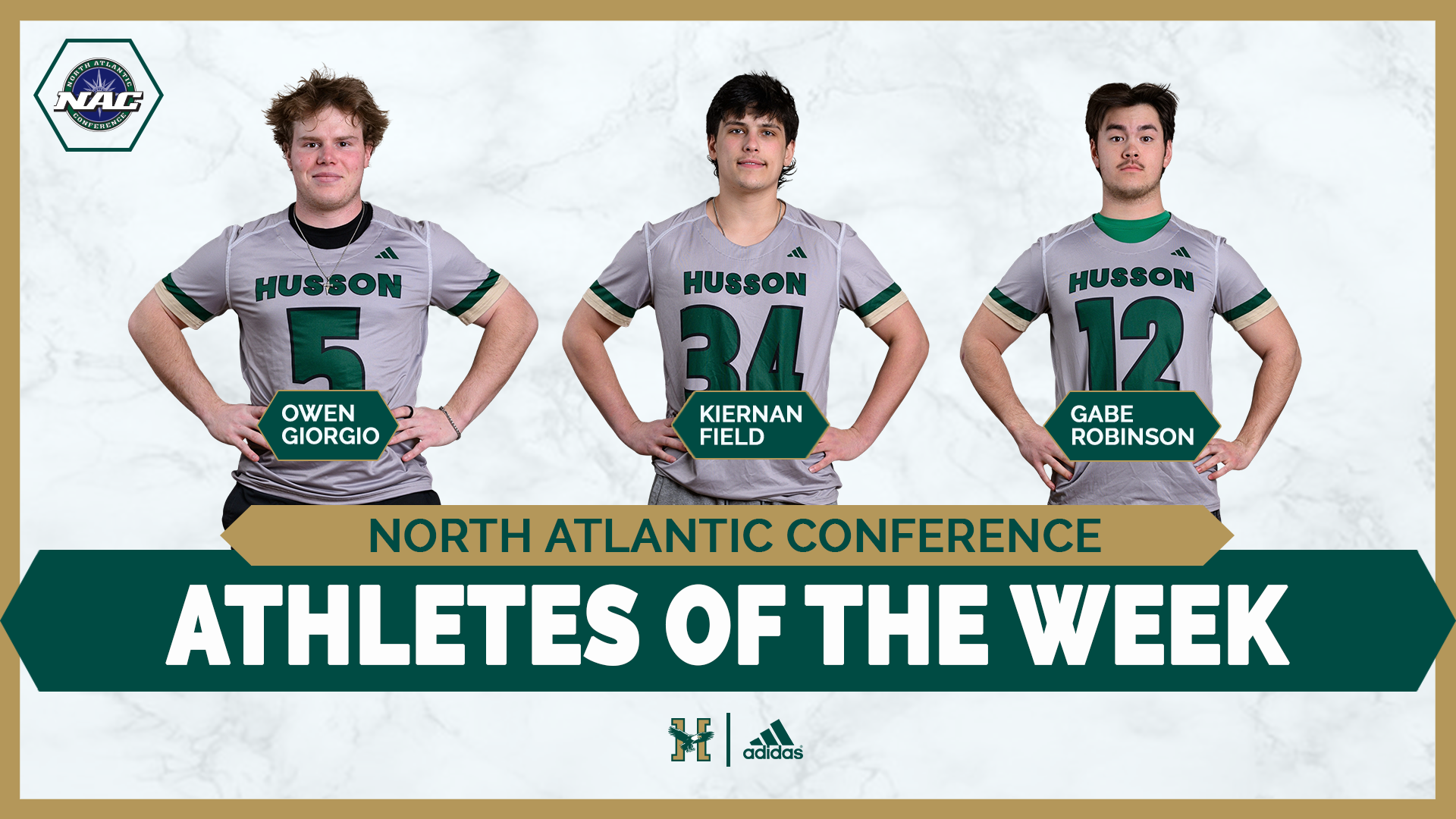 Owen Giorgio, Kiernan Field and Gabe Robinson Weekly Award Graphic