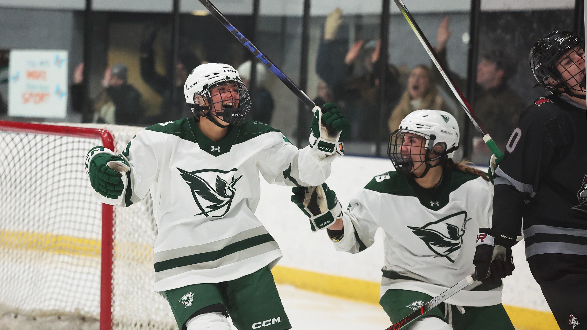 Finley Crosby celebrates her goal against Manhattanville