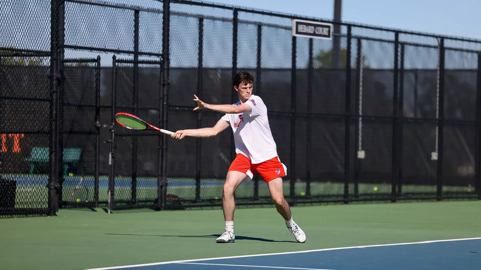 Aidan Staunton loads up for a forehand return 