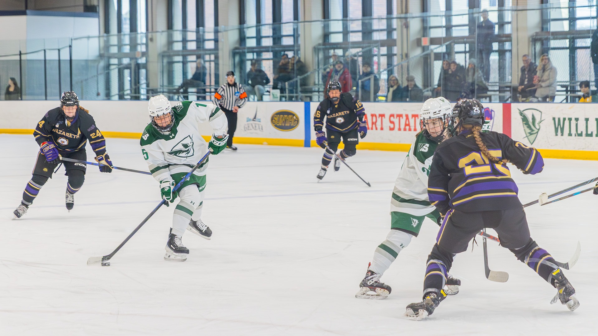 Finley Crosby snaps a shot on goal against Nazareth