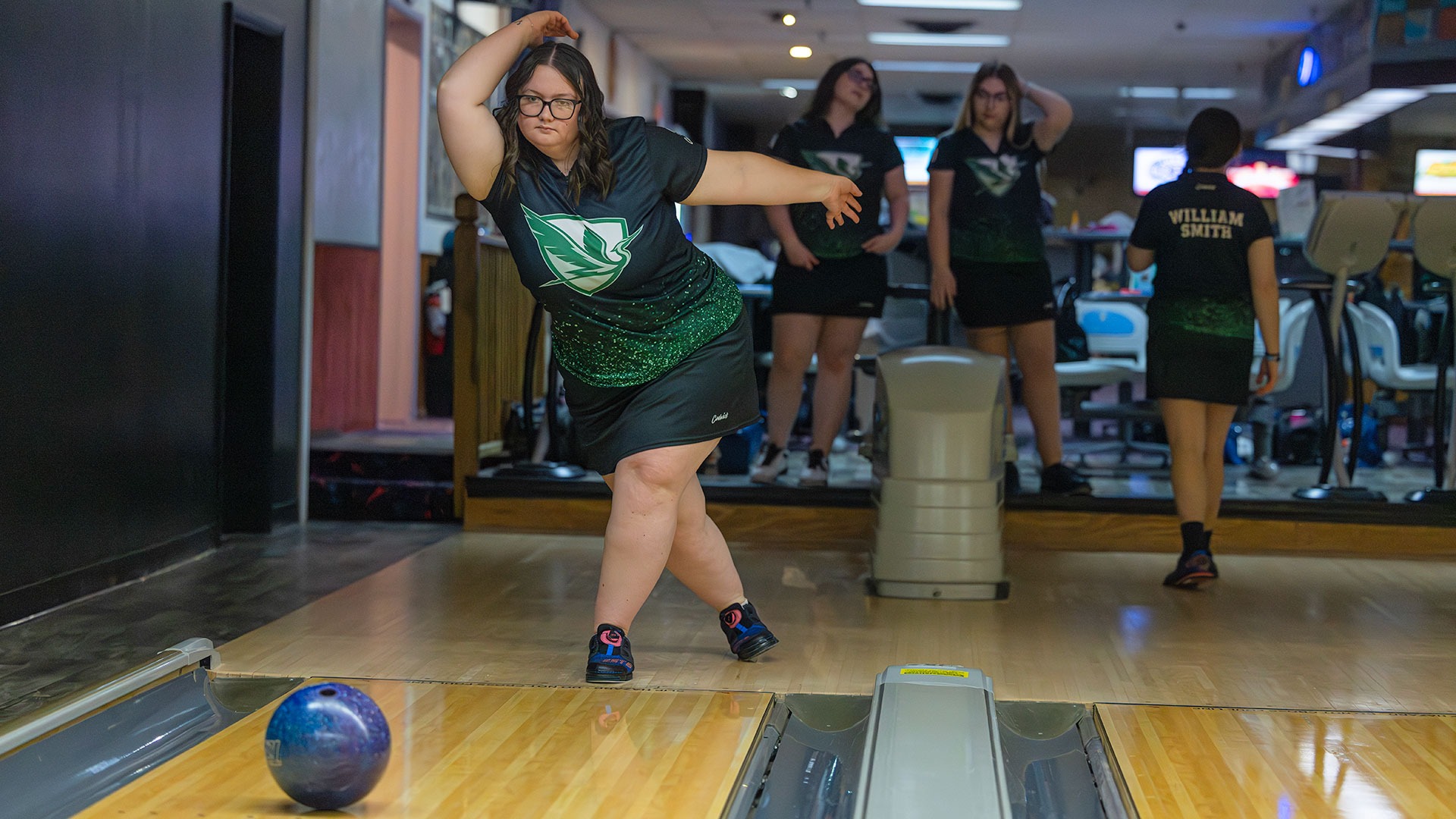 Caitlyn Anschutz bowls at Sunset Bowl.