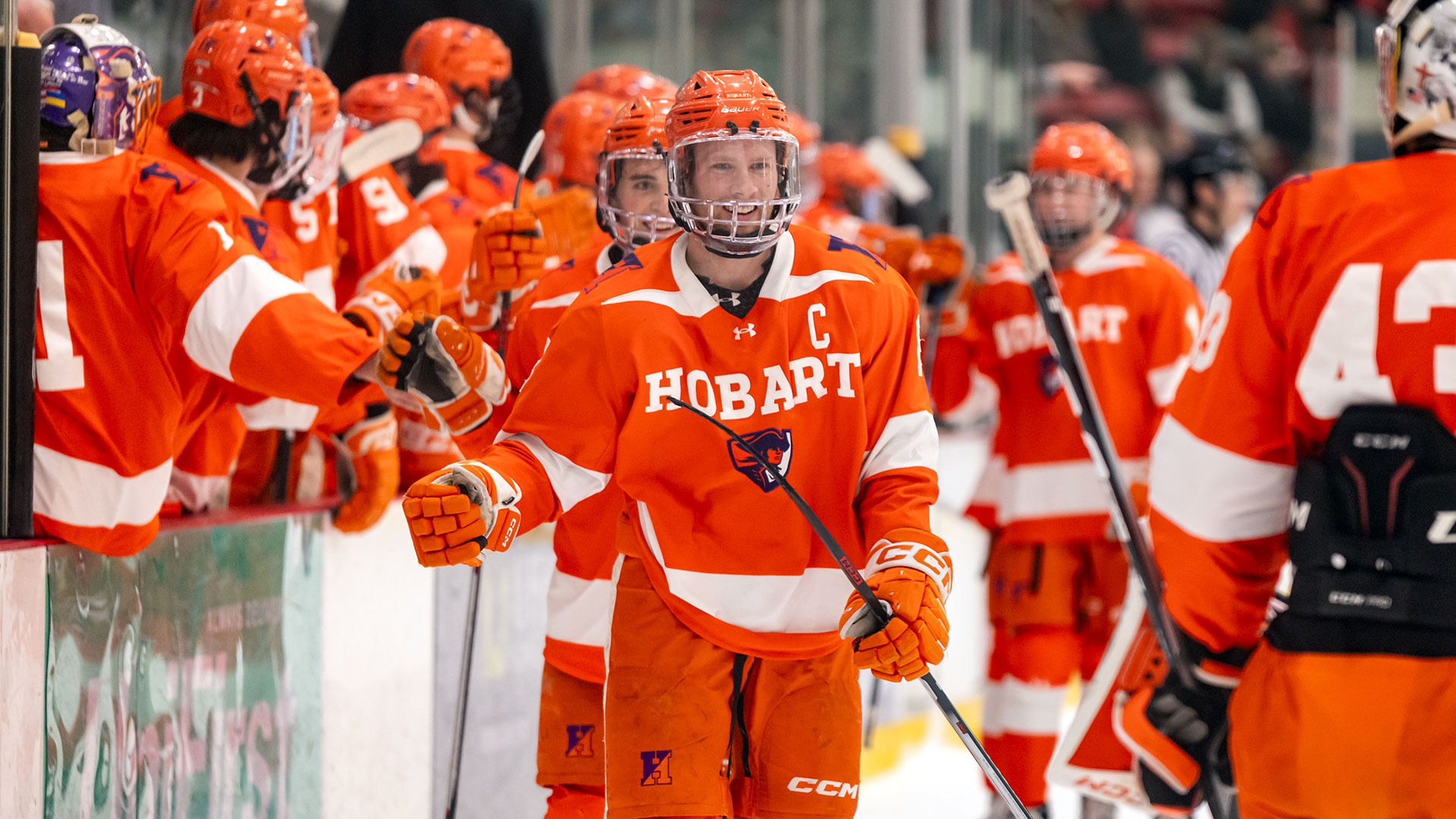 Tanner Daniels celebrates his 100th career point