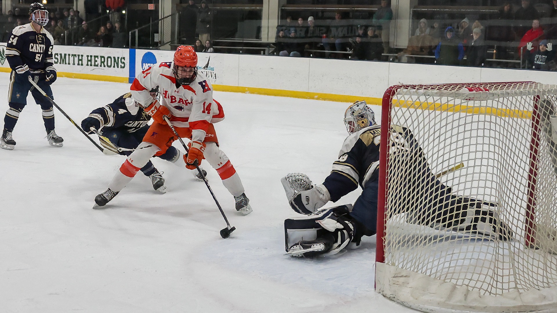 Adam Mendelson tucks a shot around the Canton goalie