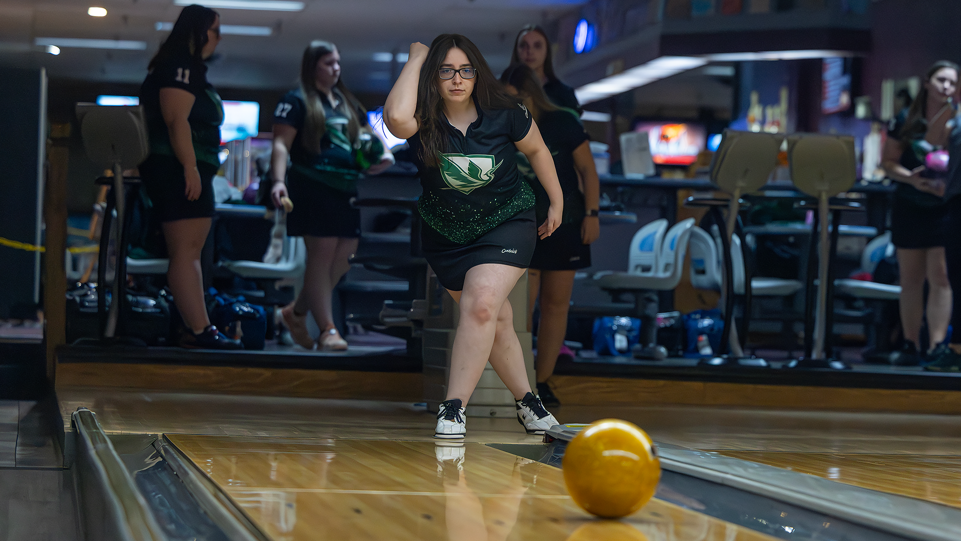 Brooke Gervais bowls at Sunset Bowl.