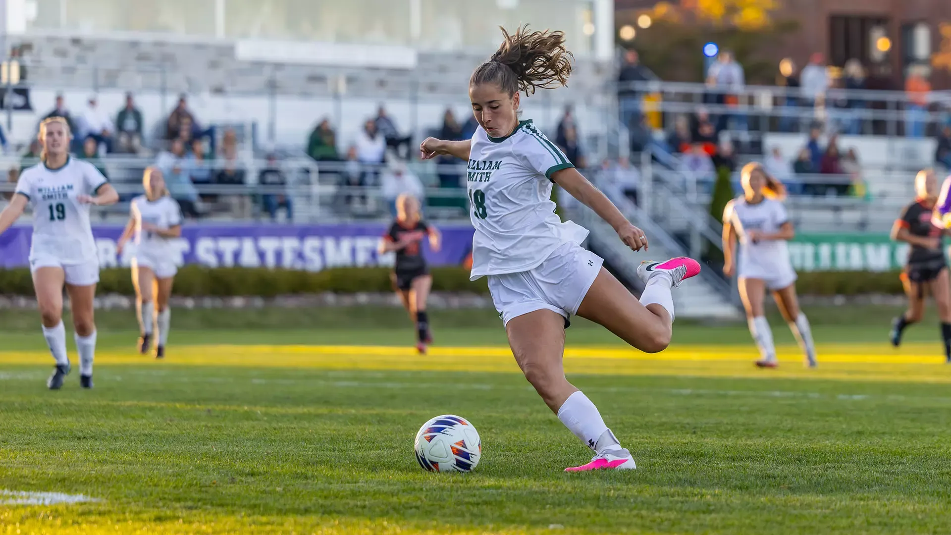Grace Sudbay fires a shot on goal against RIT
