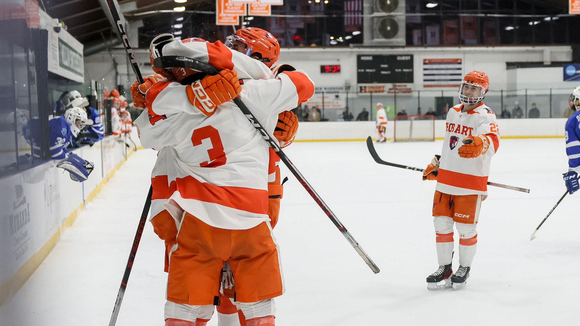 The Statesmen celebrate one of their goals against Fredonia