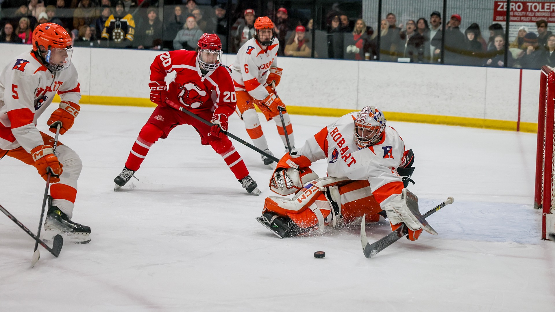 Damon Beaver reaches out to make a save against Cortland