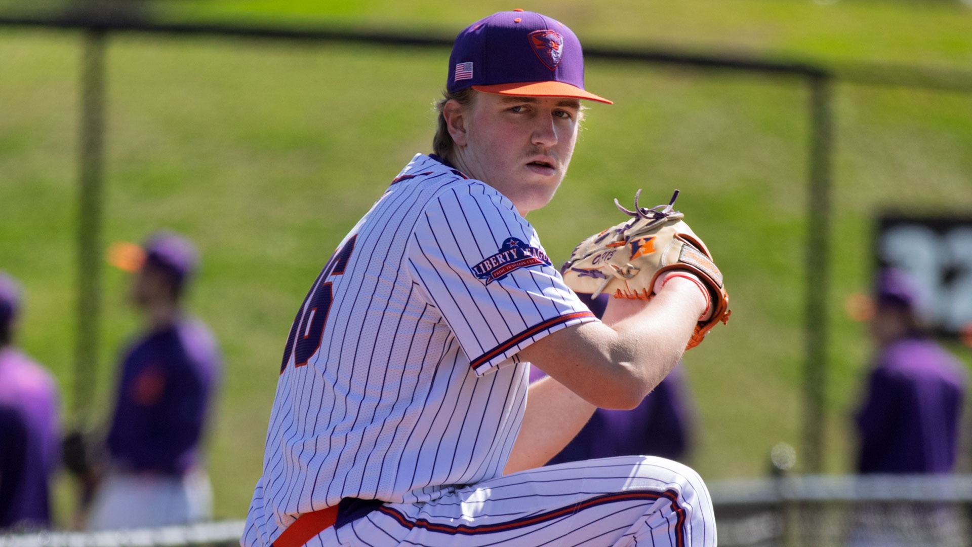 Trevor Kimball warms up before his start against Immaculata.