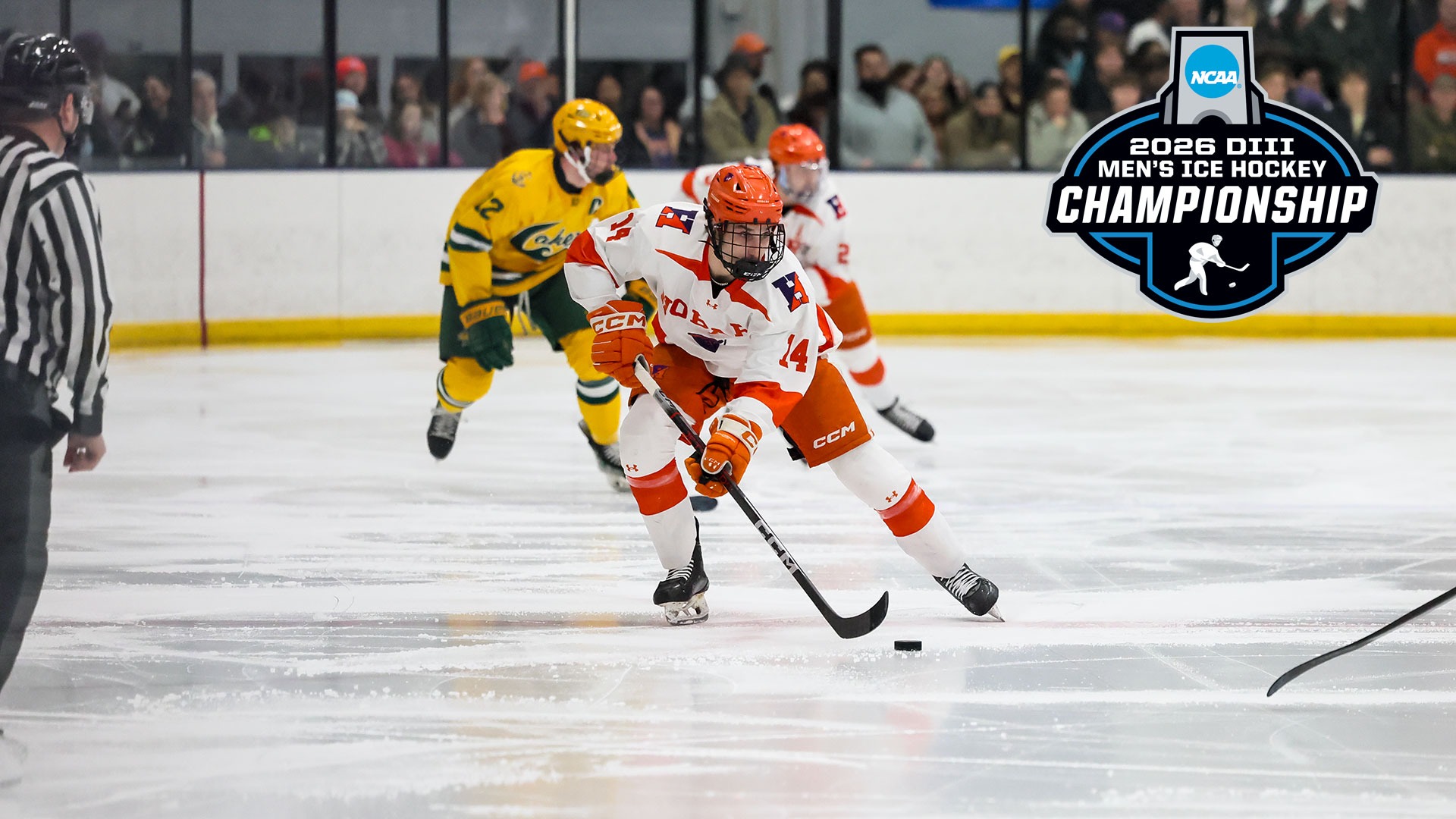 Adam Mendelson skates with the puck through the neutral zone