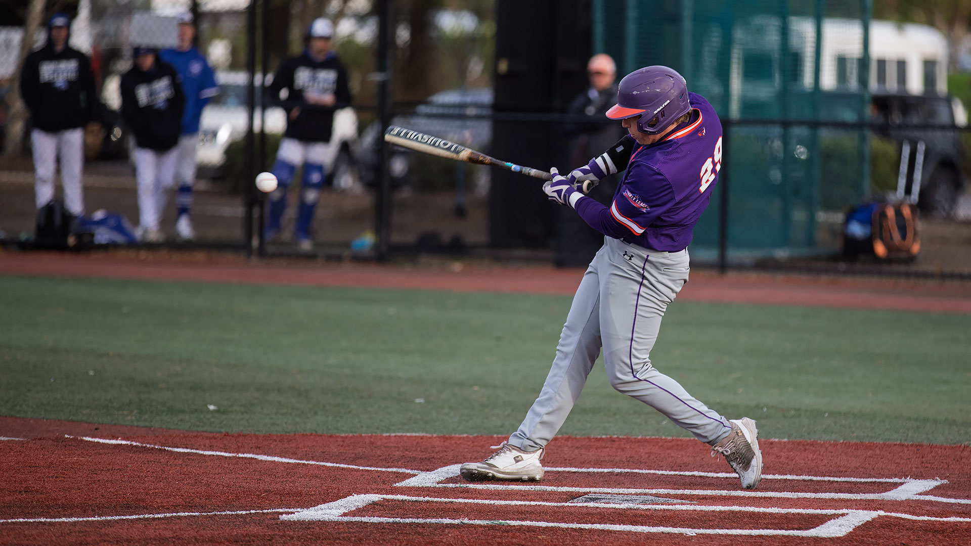 Sean Garvin pulls the ball down the right field line.