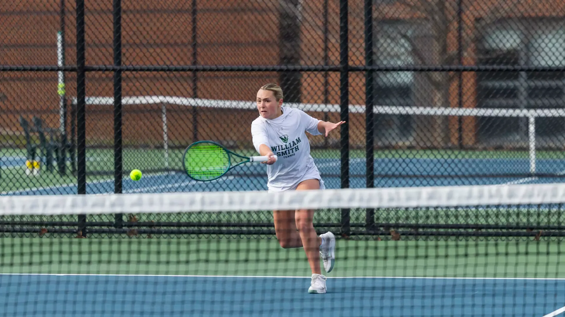 Mae Kellersman hits an attacking forehand 