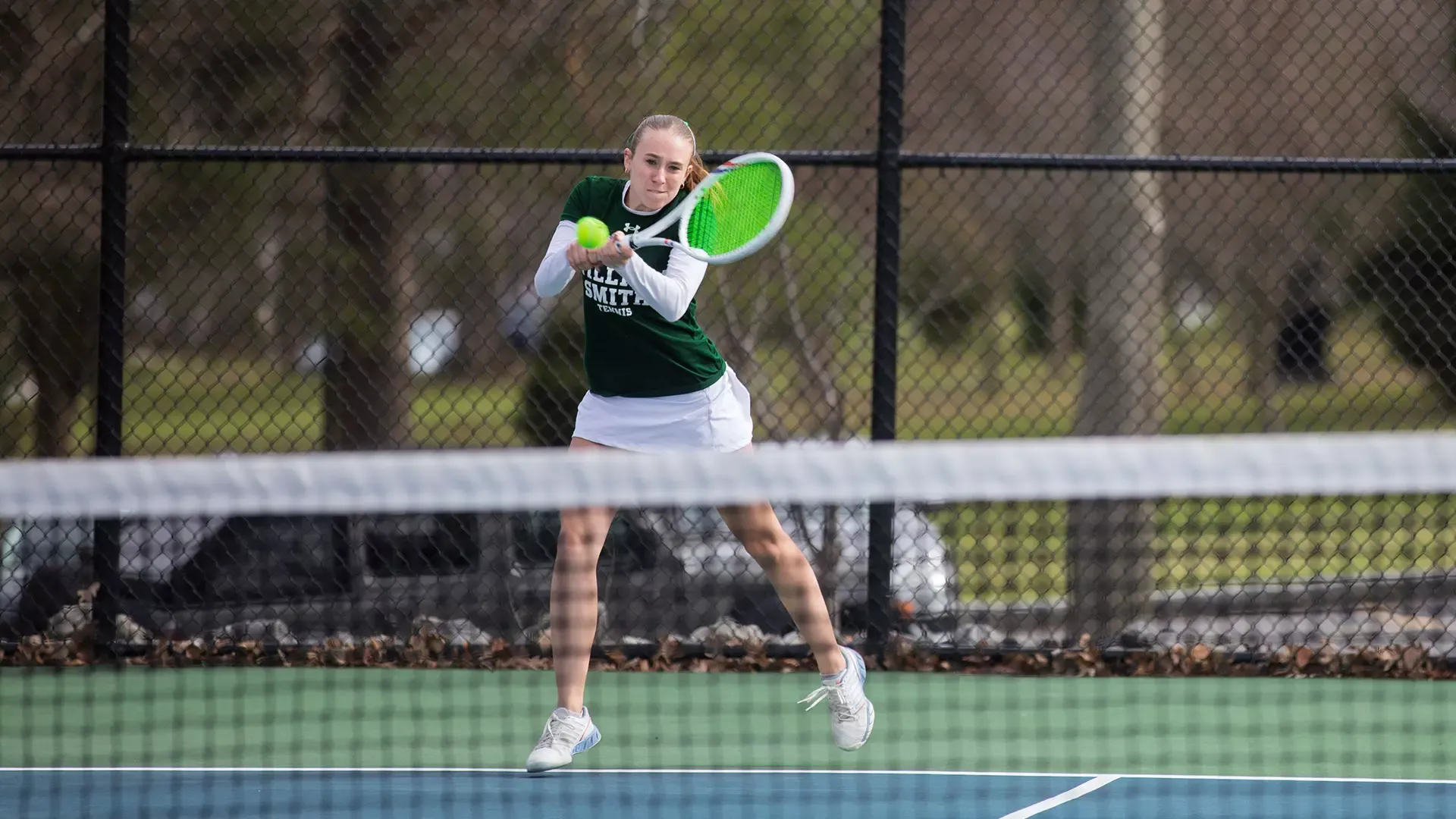 Kaitlyn Hardy hits an aggressive backhand 