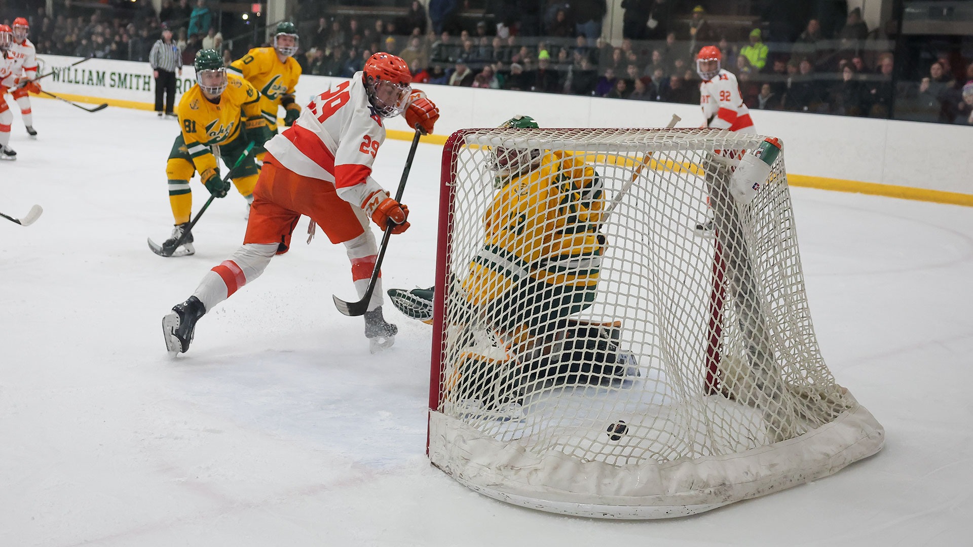 Kahlil Fontana redirects a shot past the Oswego goalie