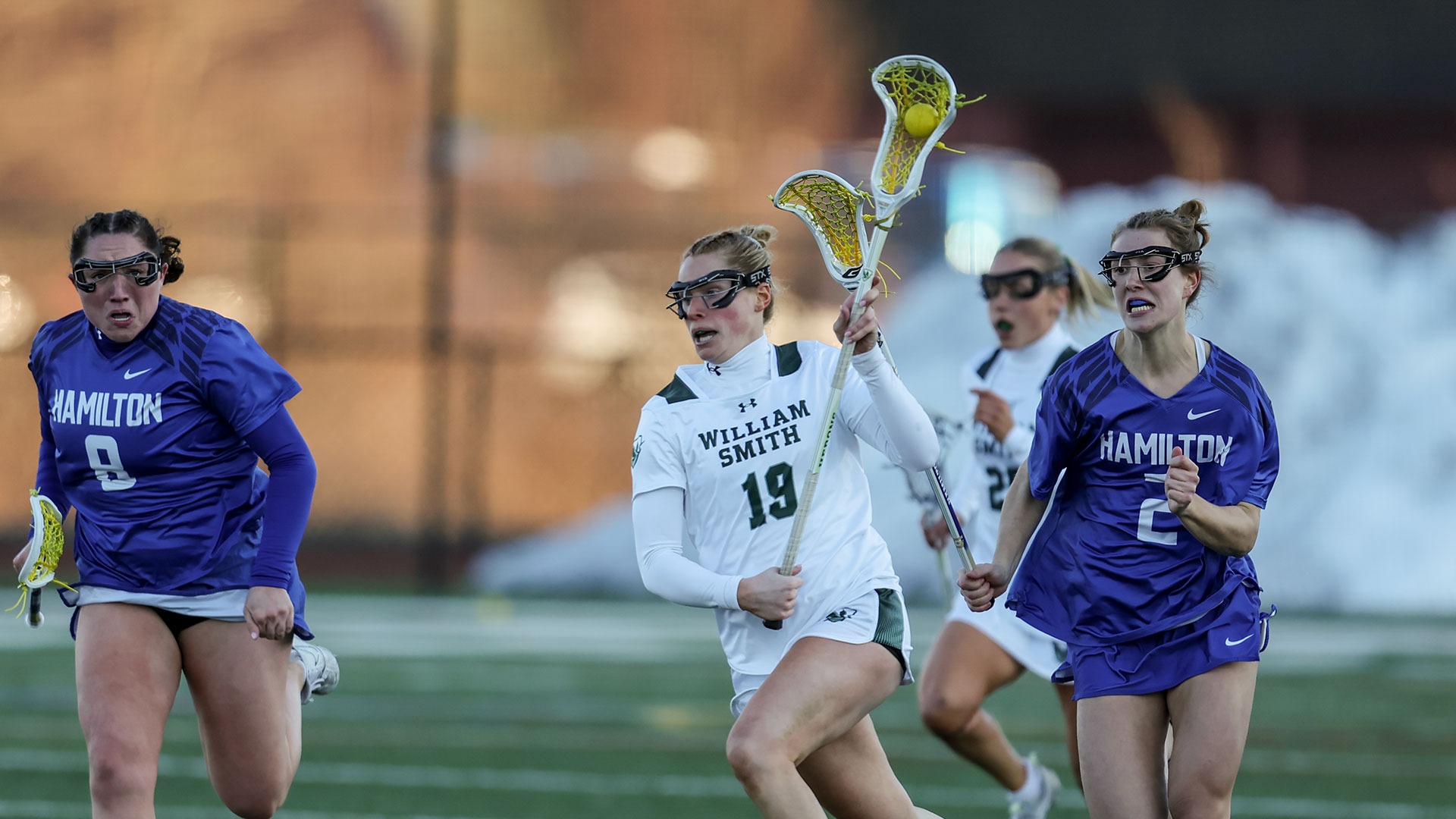 Lily Kuhn attempts to clear the ball against Hamilton