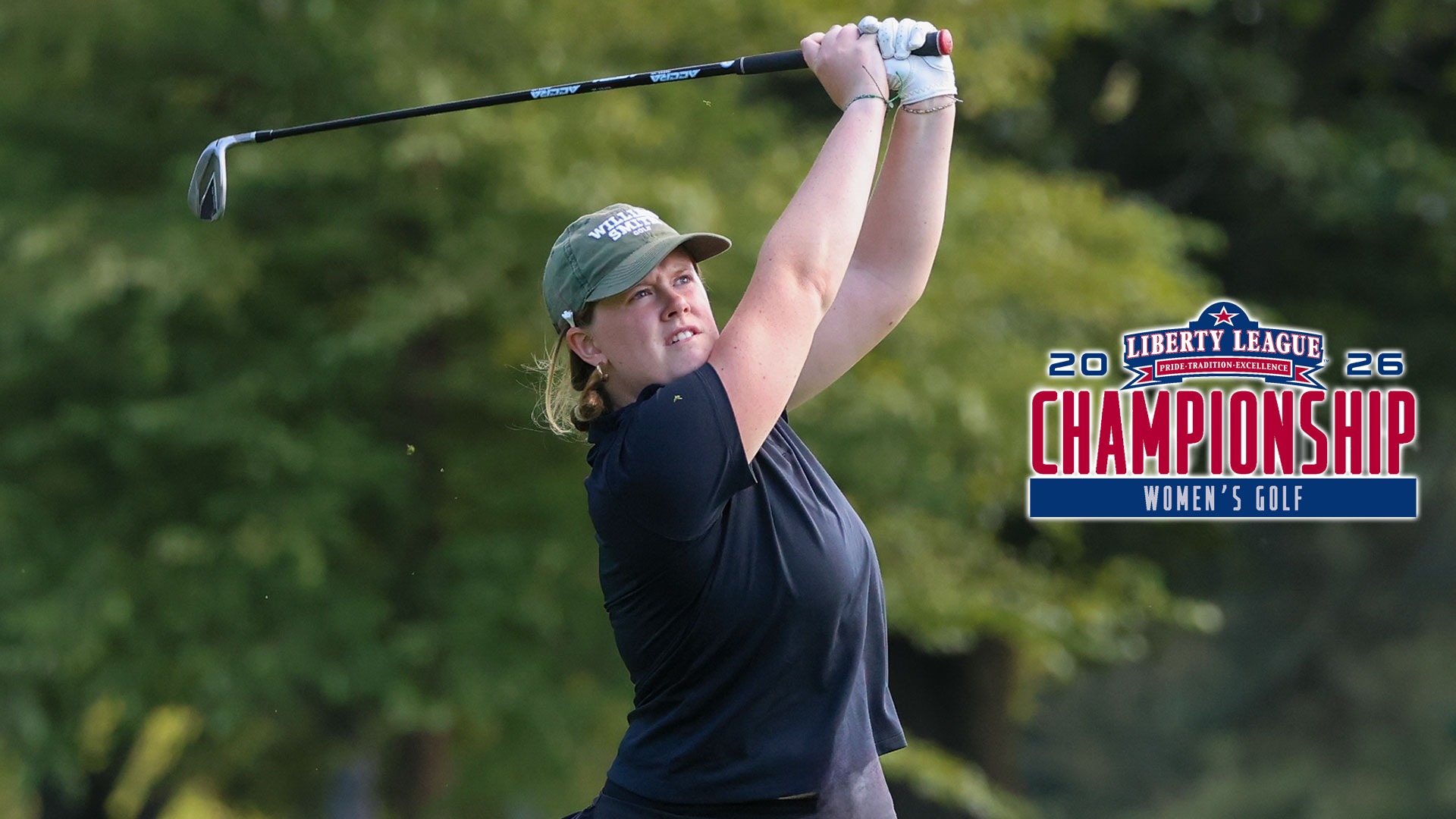 With her hands at the top of her follow through, Caroline Gannon watches her shot.