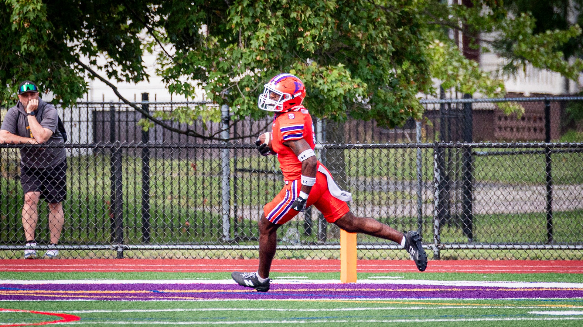 Zeshan Dixon scores on a 72-yard interception return to clinch Hobart's win over Brockport.