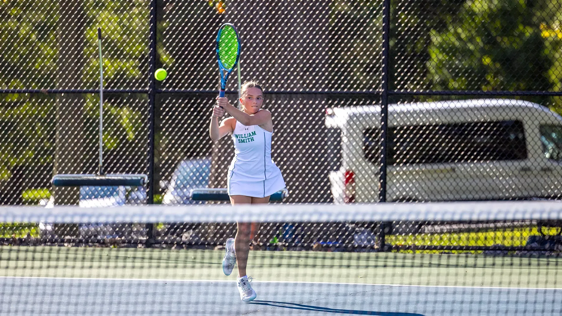 Katelyn Gray after hitting a backhand shot near the net
