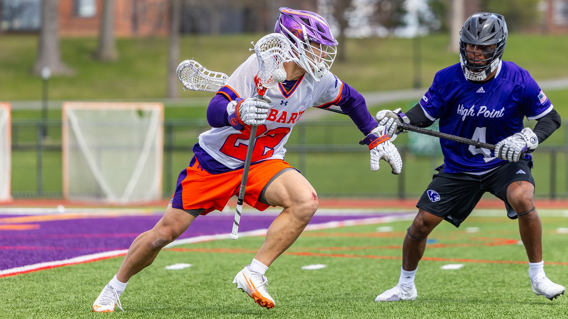 David Peterkin protects the ball from a High Point defender.