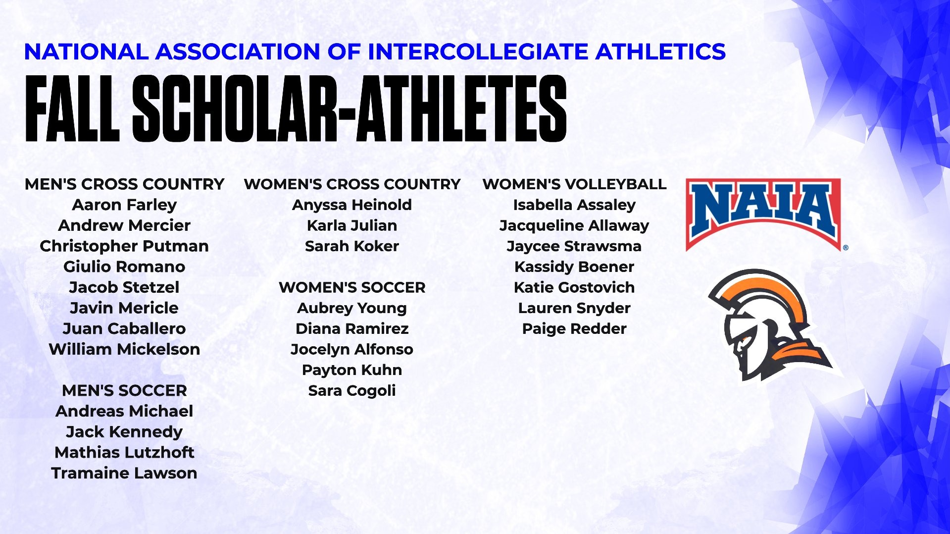 2025 Fall Sport NAIA Scholar Athletes