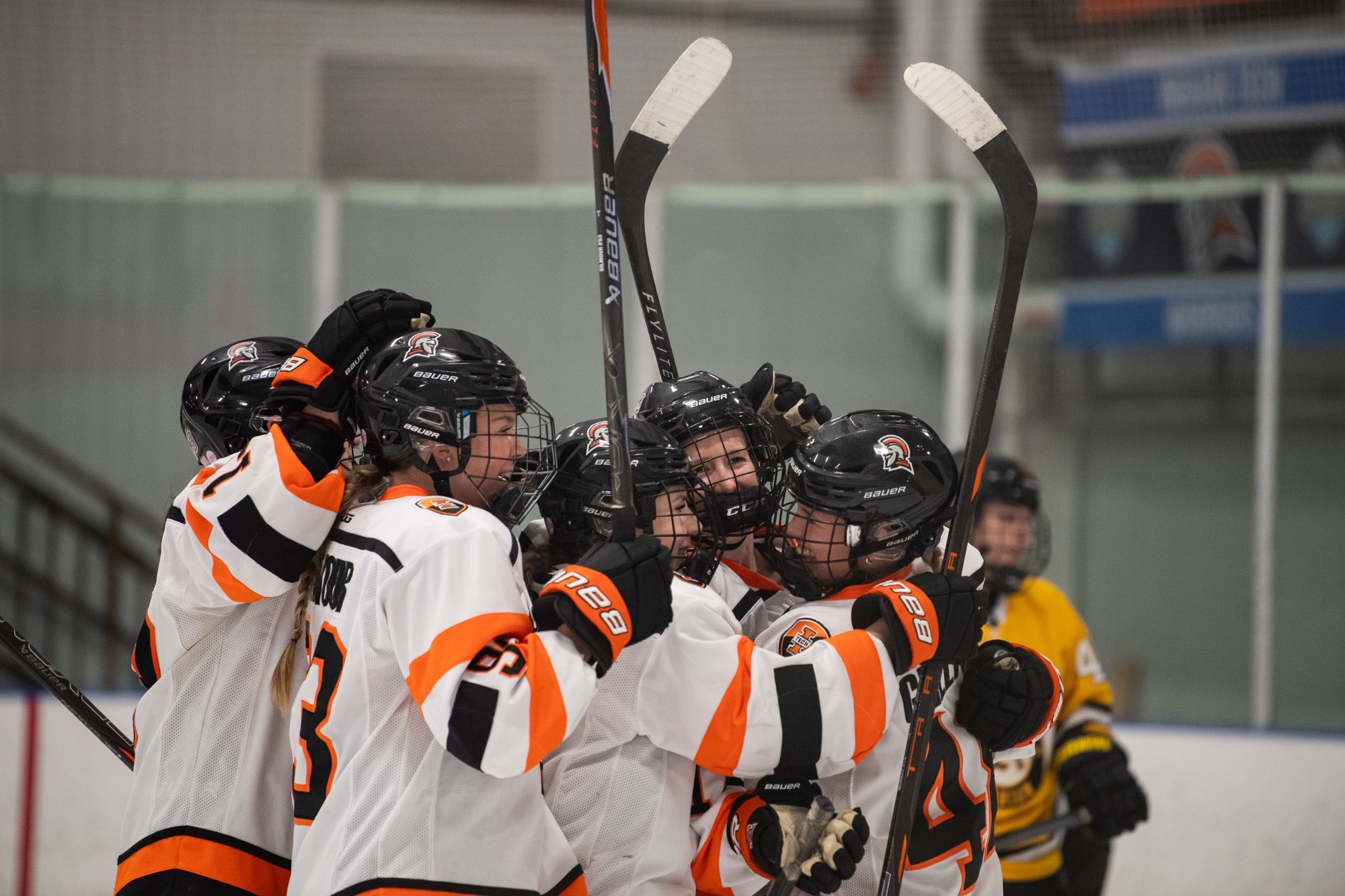 Team embraces after goal 