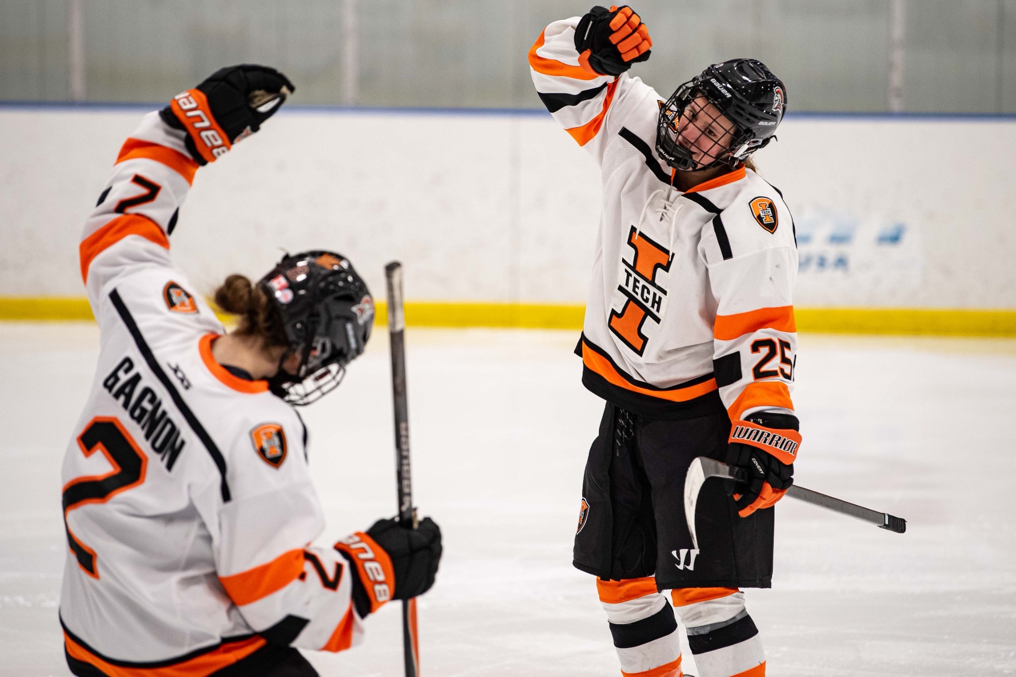 Broeckel and Gagnon celebrate on ice 