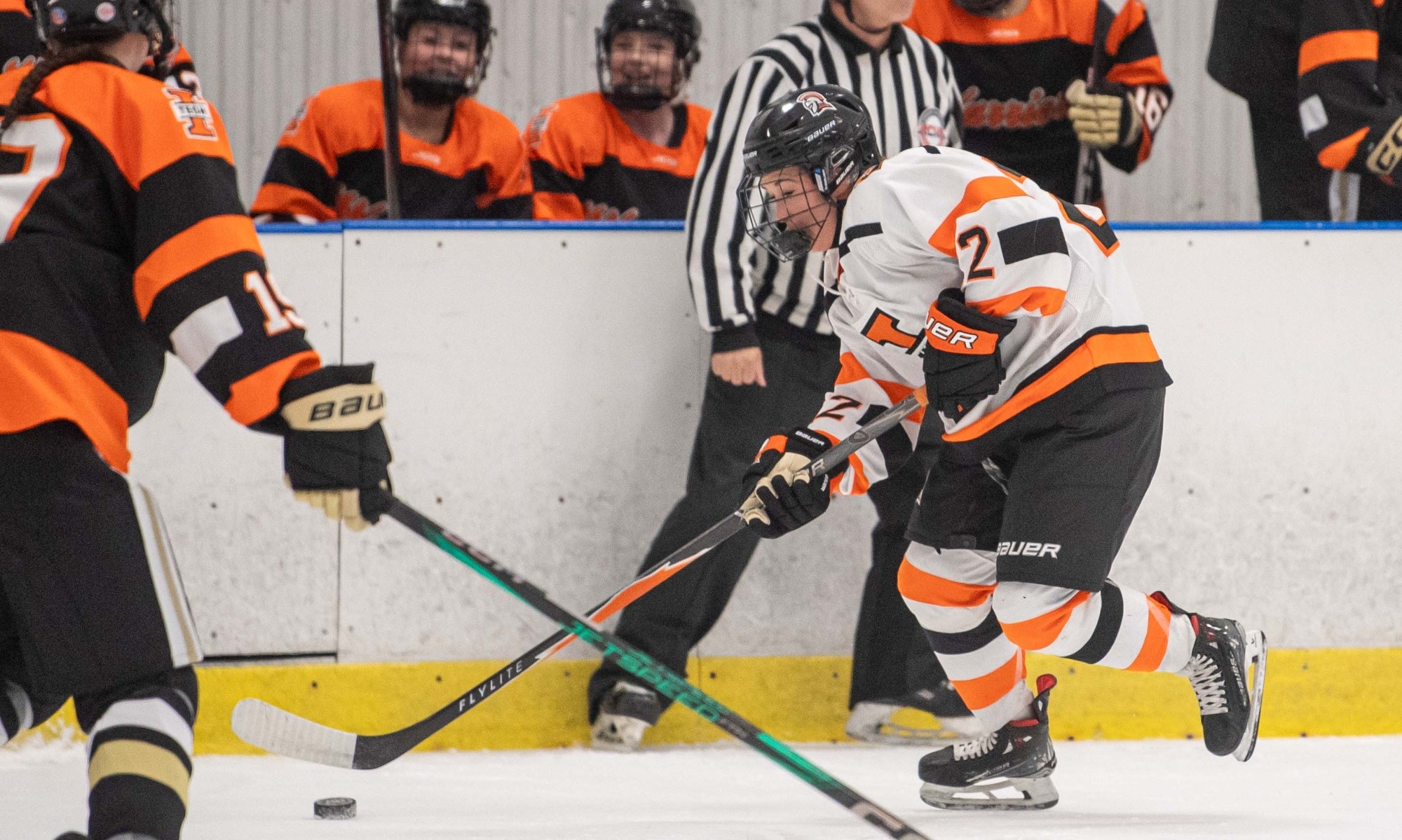 Allan working the puck up the ice 
