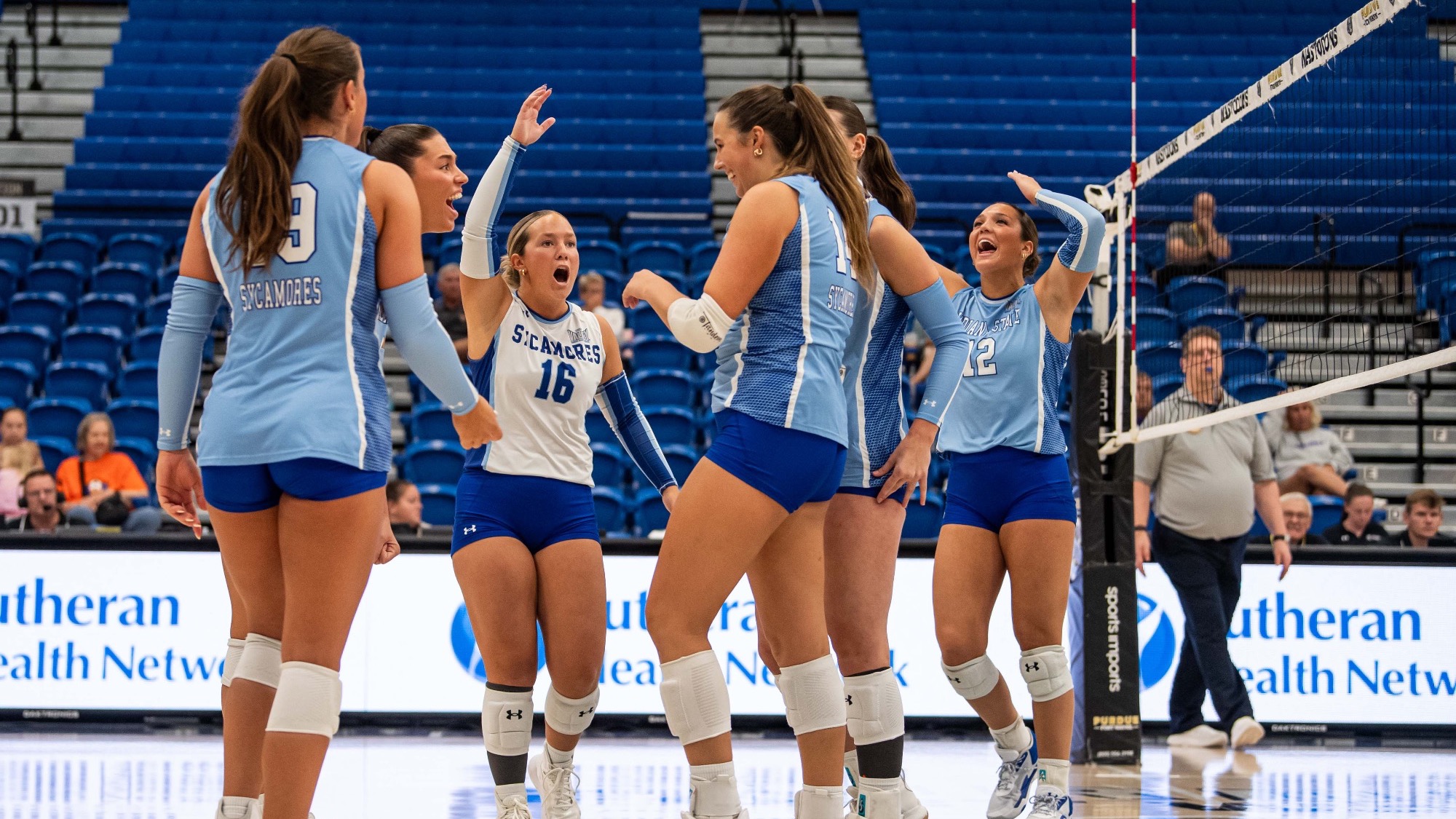 FORT WAYNE, IND.- Sep 18th, 2026 - Indiana State Women’s Volleyball plays Stonehill University at a Purdue Fort Wayne Invitational in Fort Wayne on Friday. (Photo by Dalton Clark)