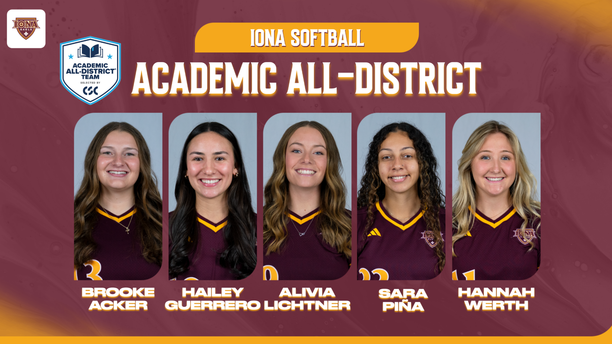2026 Iona Softball CSC Academic All-District Honorees