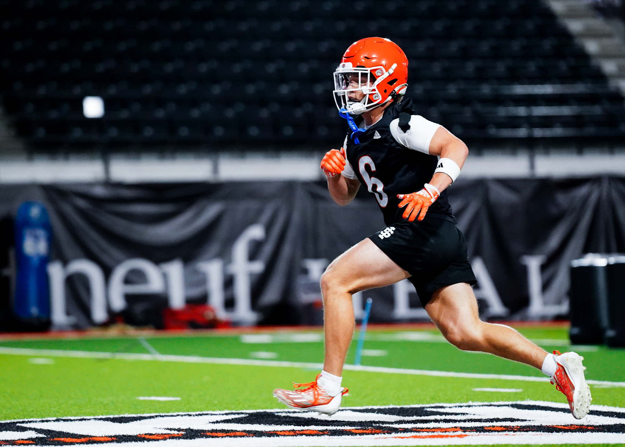 Troy Wilkey works coverage in a Bengal Football Practice