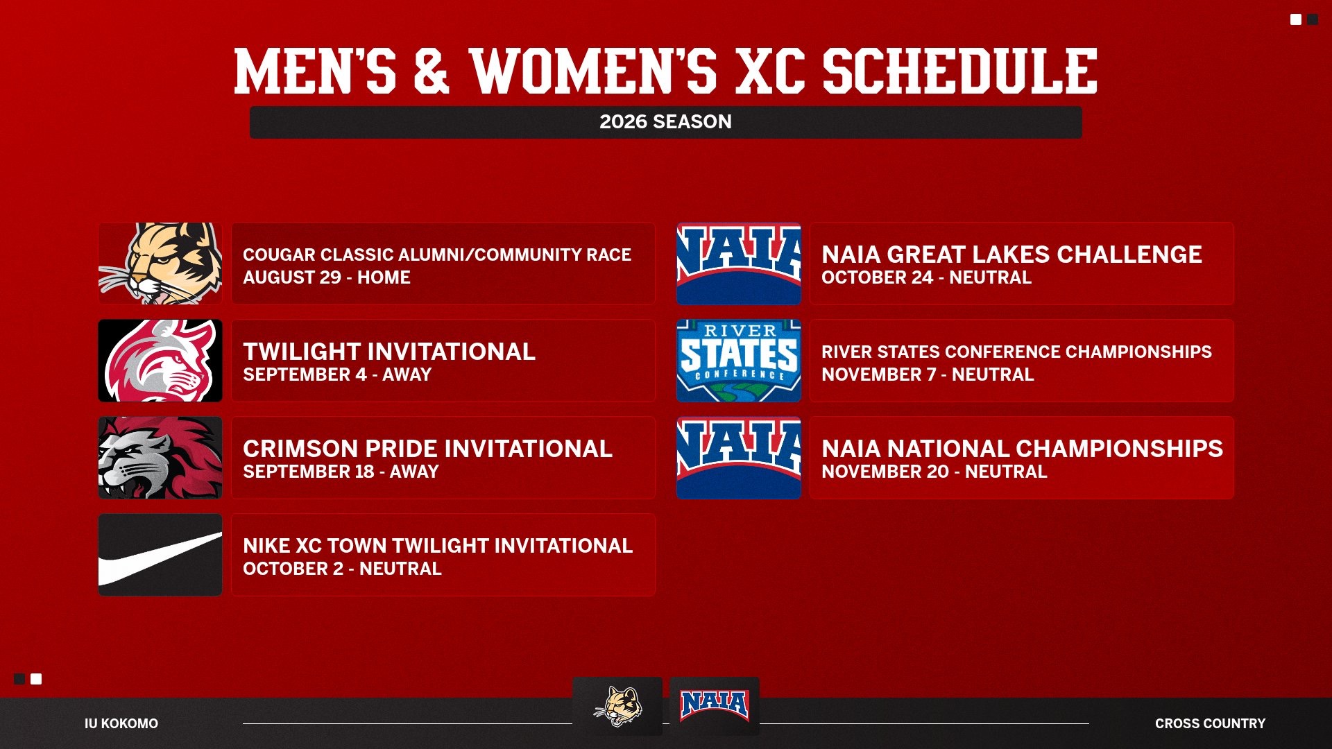 26 XC Schedule