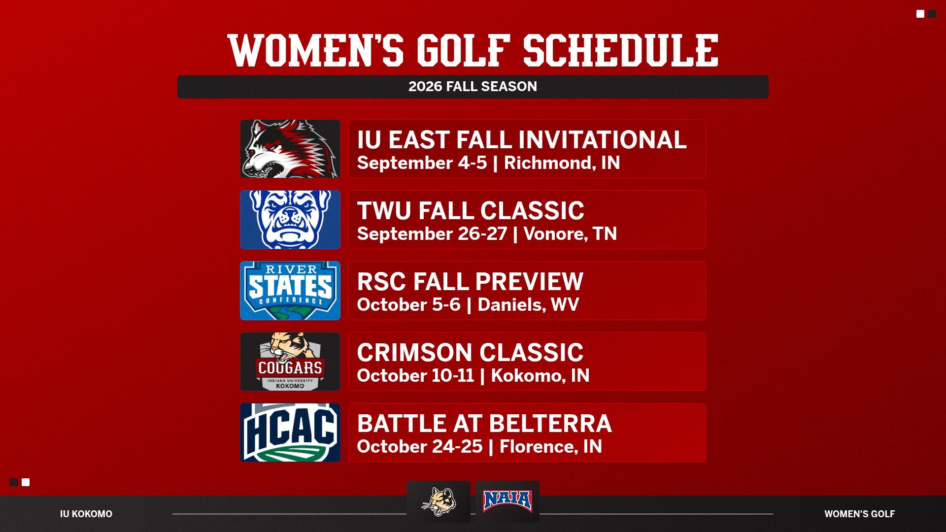 WGOLF Schedule 2026 Fall