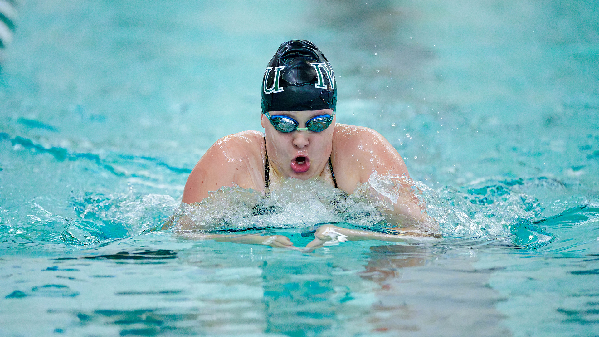 Caroline Stenger swimming at IWU Halloween Invite 10-25-2025