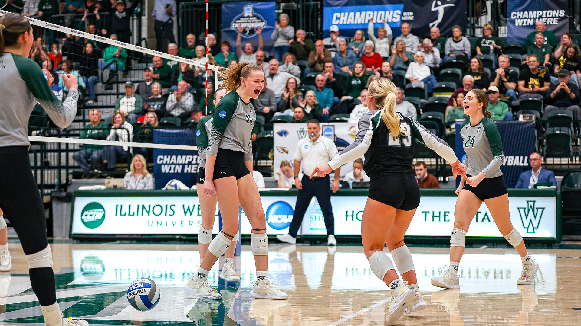 Eleanor Palmer celebrating a solo block Sept. 21, 2025