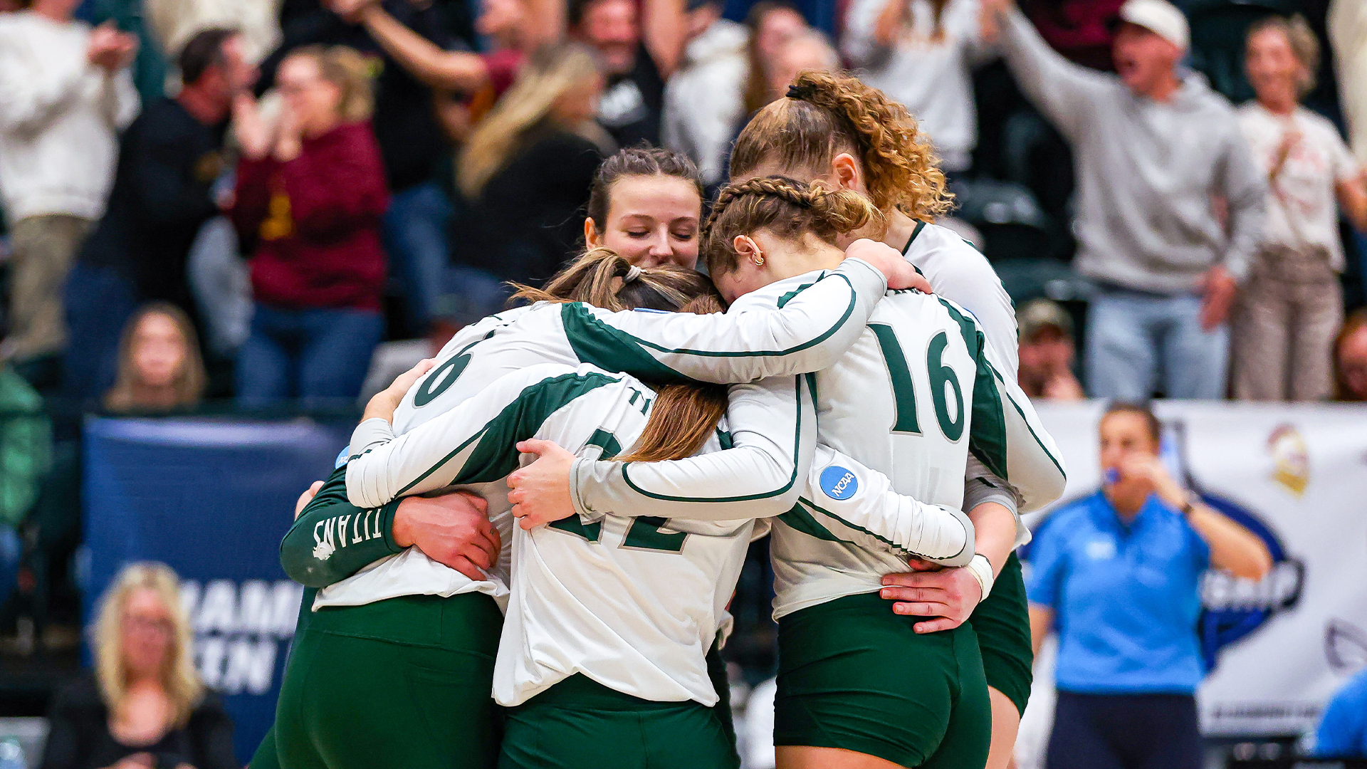 Women's Volleyball post-match huddle Nov. 22, 2025