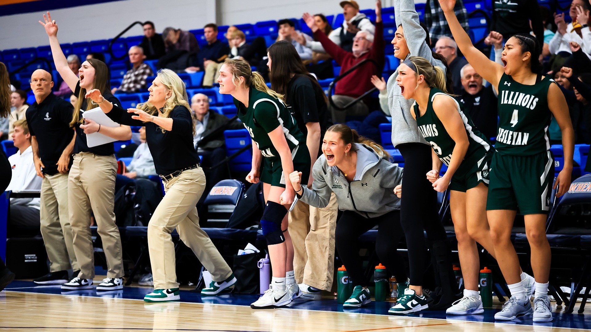 Bench celebrating at Wheaton