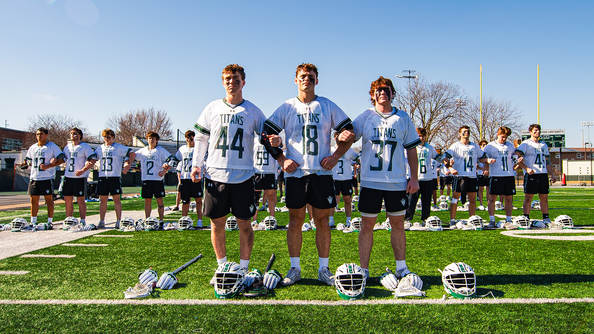 Men's lacrosse lined up during the national anthem against Southwestern Feb. 15. 2026