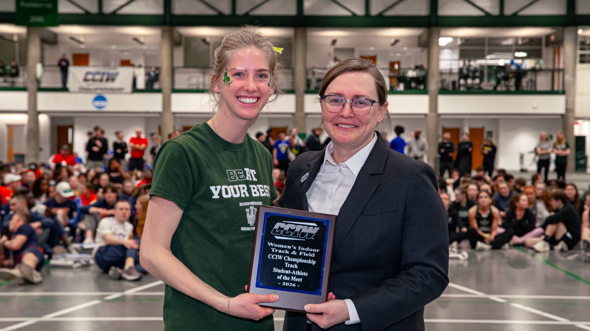 Adriana Crabtree with CCIW Lexie 2026 Track Student-Athlete of the Meet