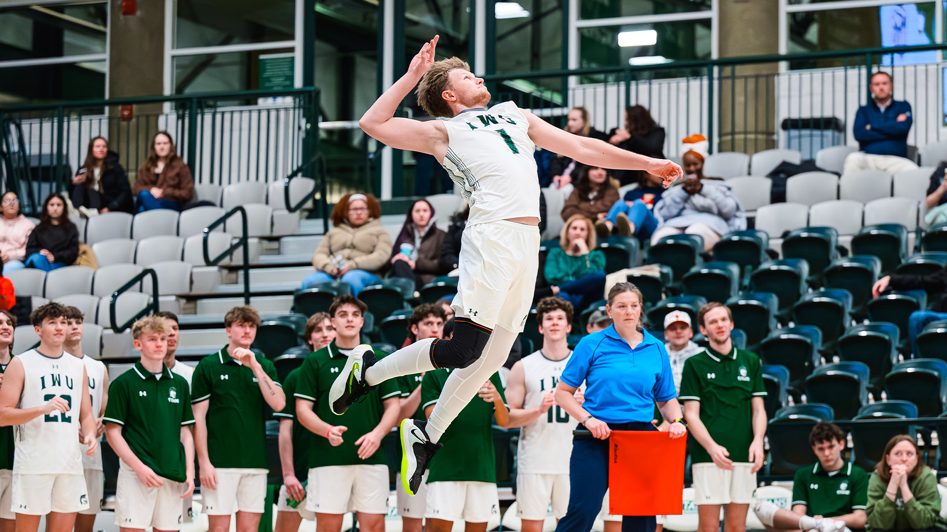Patrick Dasbach serving against Rockford Jan. 27, 2026