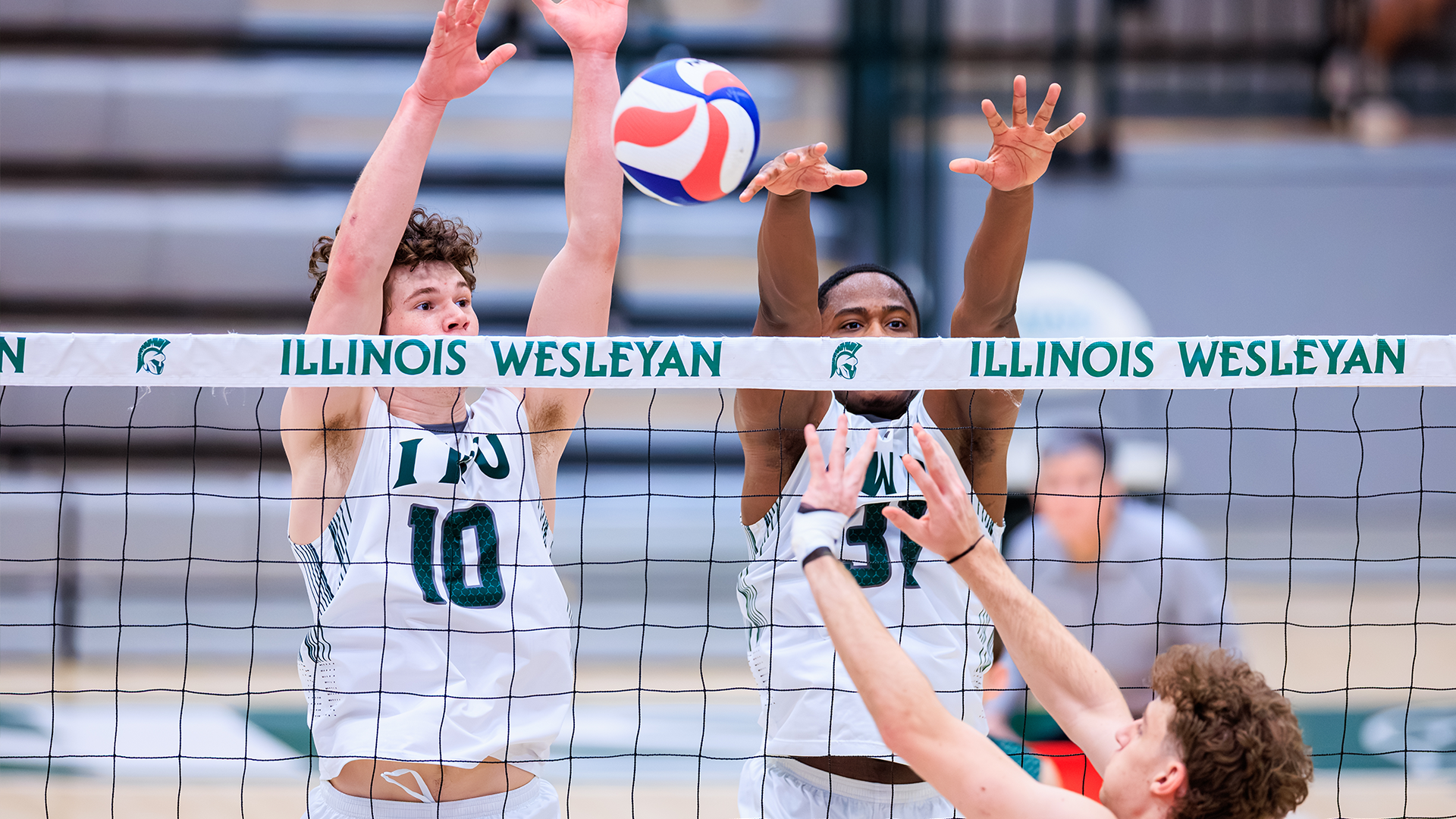 Wilson Spaulding and Bryce Williams on a block against North Central Feb. 28, 2026
