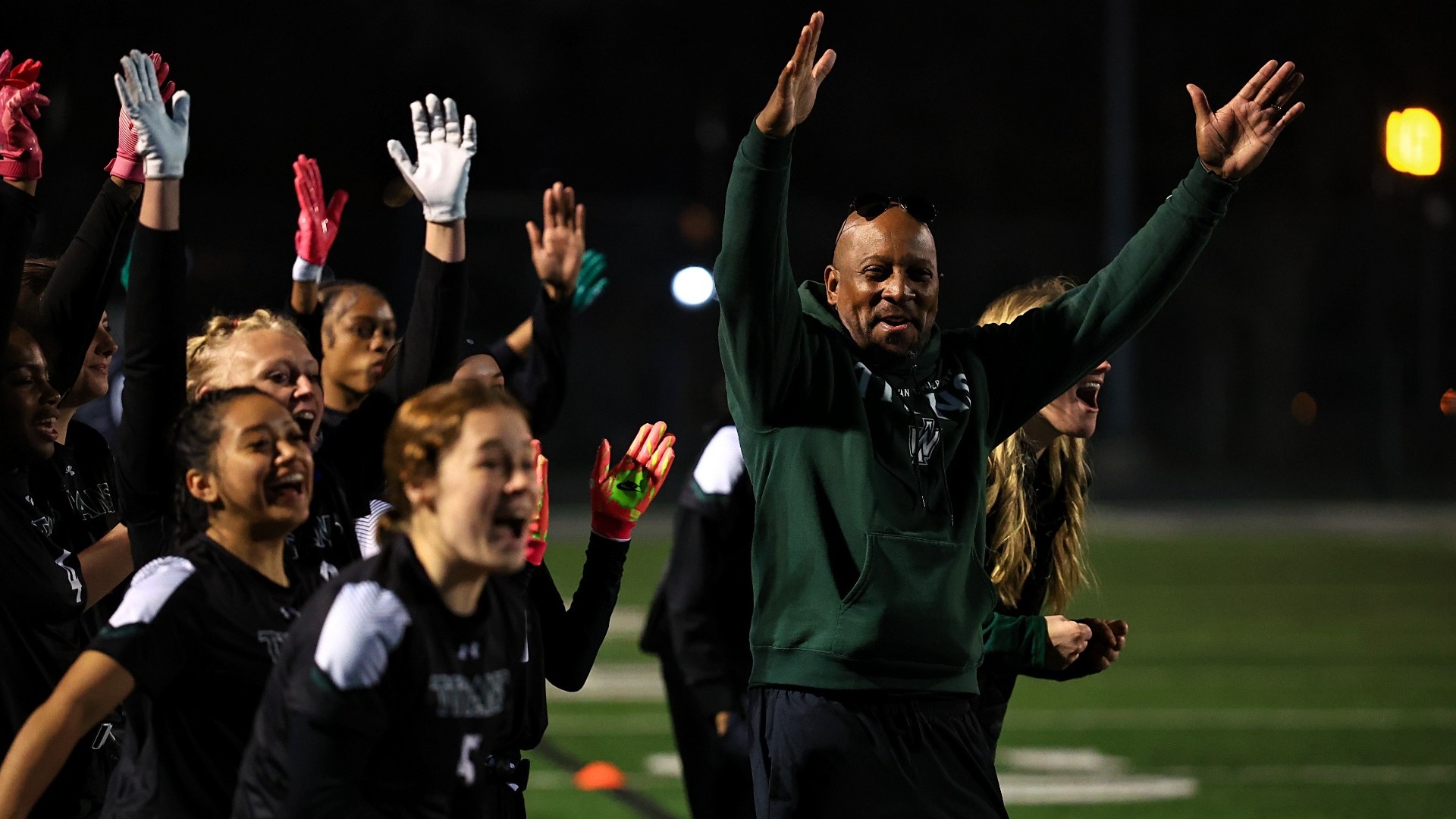 Flag Football celebrates a touchdown March 28, 2026