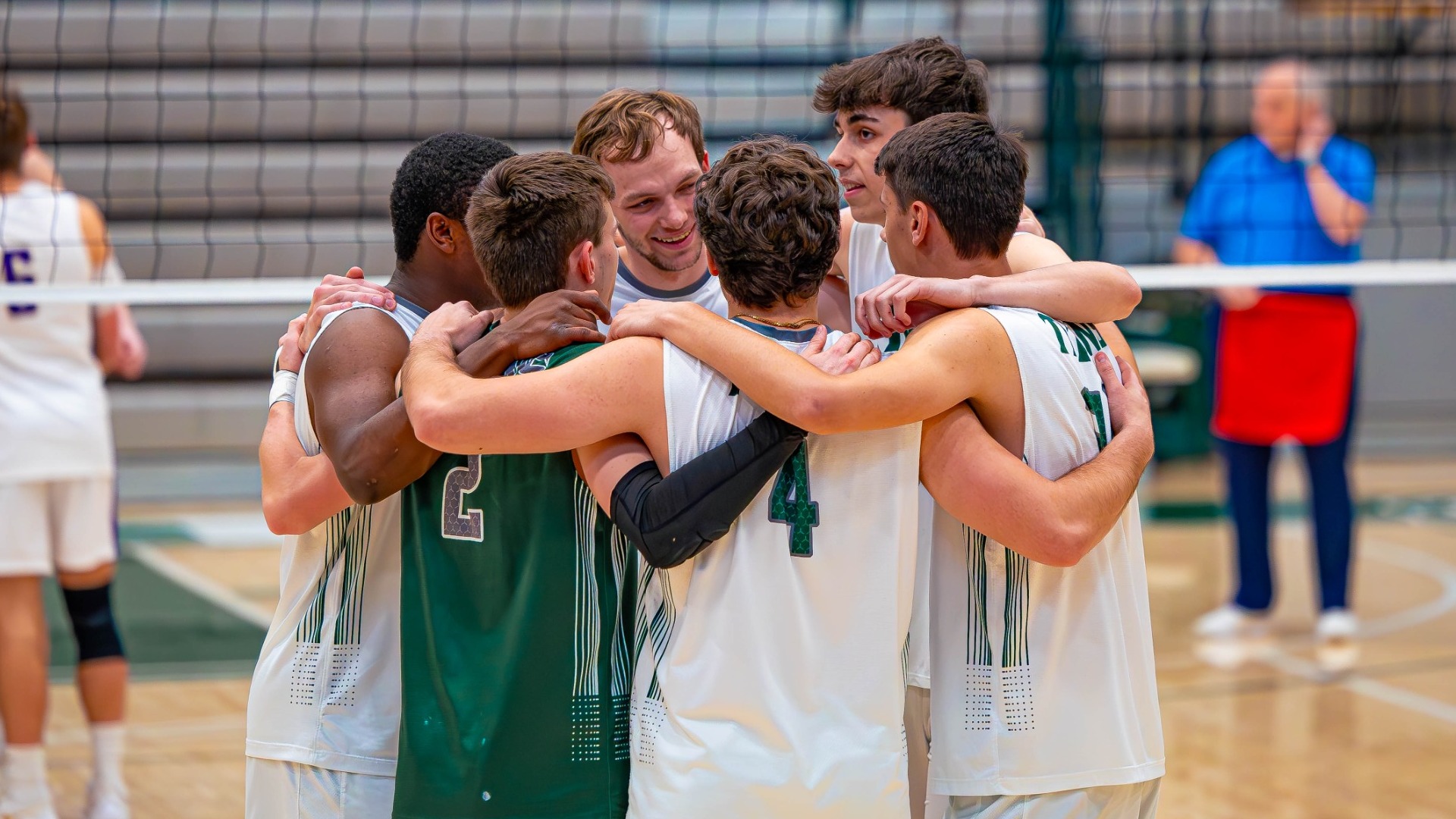 Men's Volleyball starters huddle before facing No. 10 Loras March 25, 2026