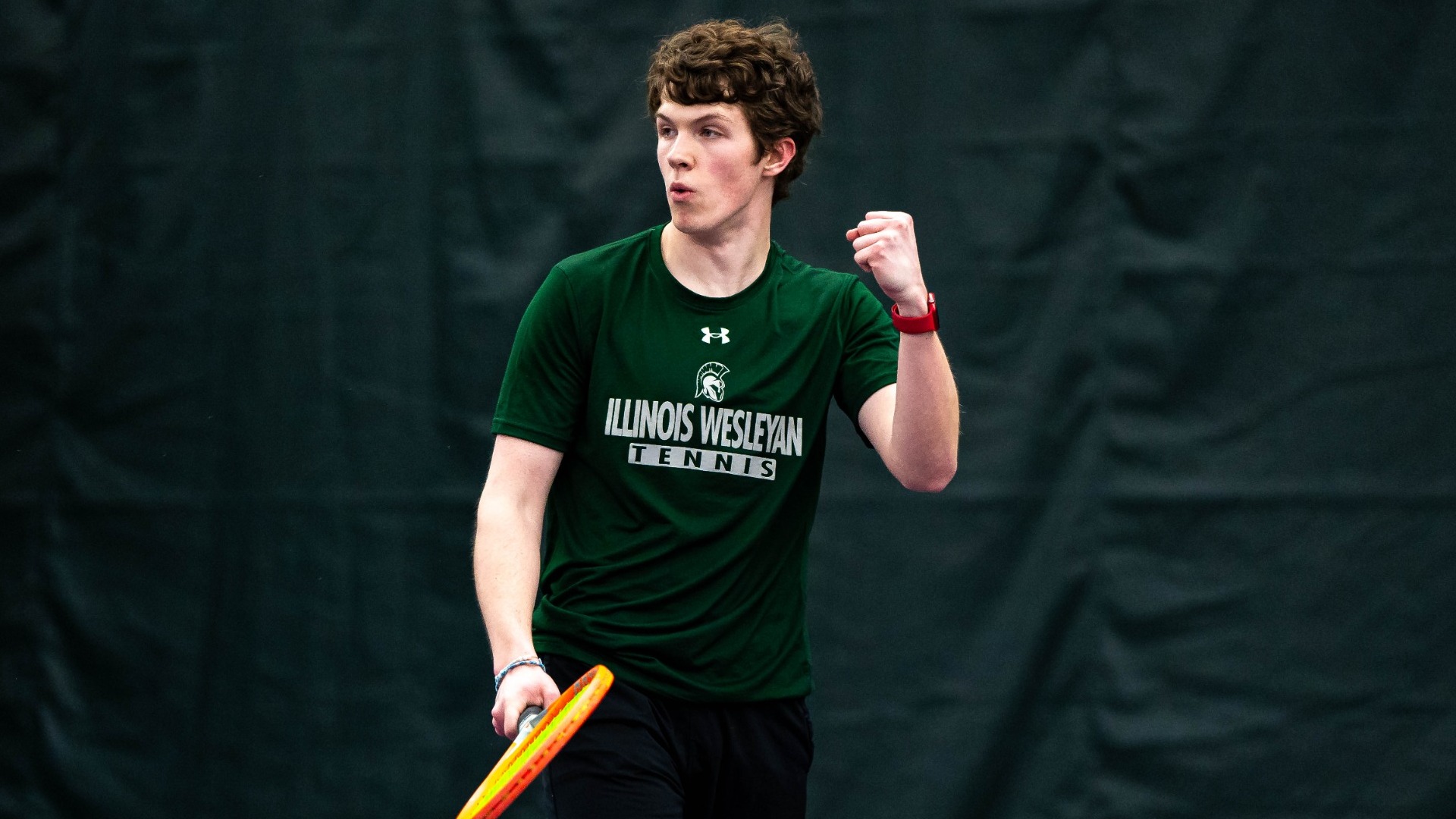 Chase Tomecki celebrating a win over Lawrence Feb. 7, 2025