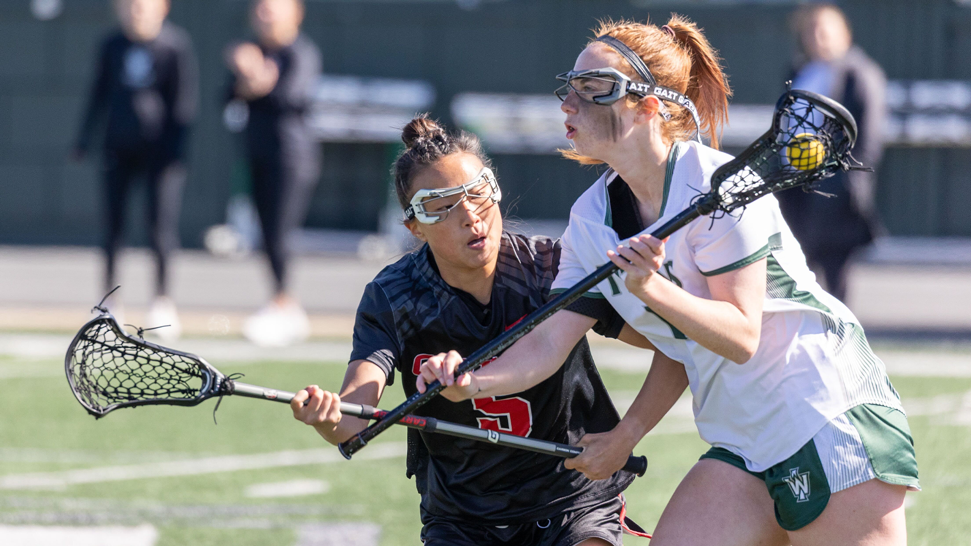 Sarah Riepe with the ball against Carthage April 18, 2026