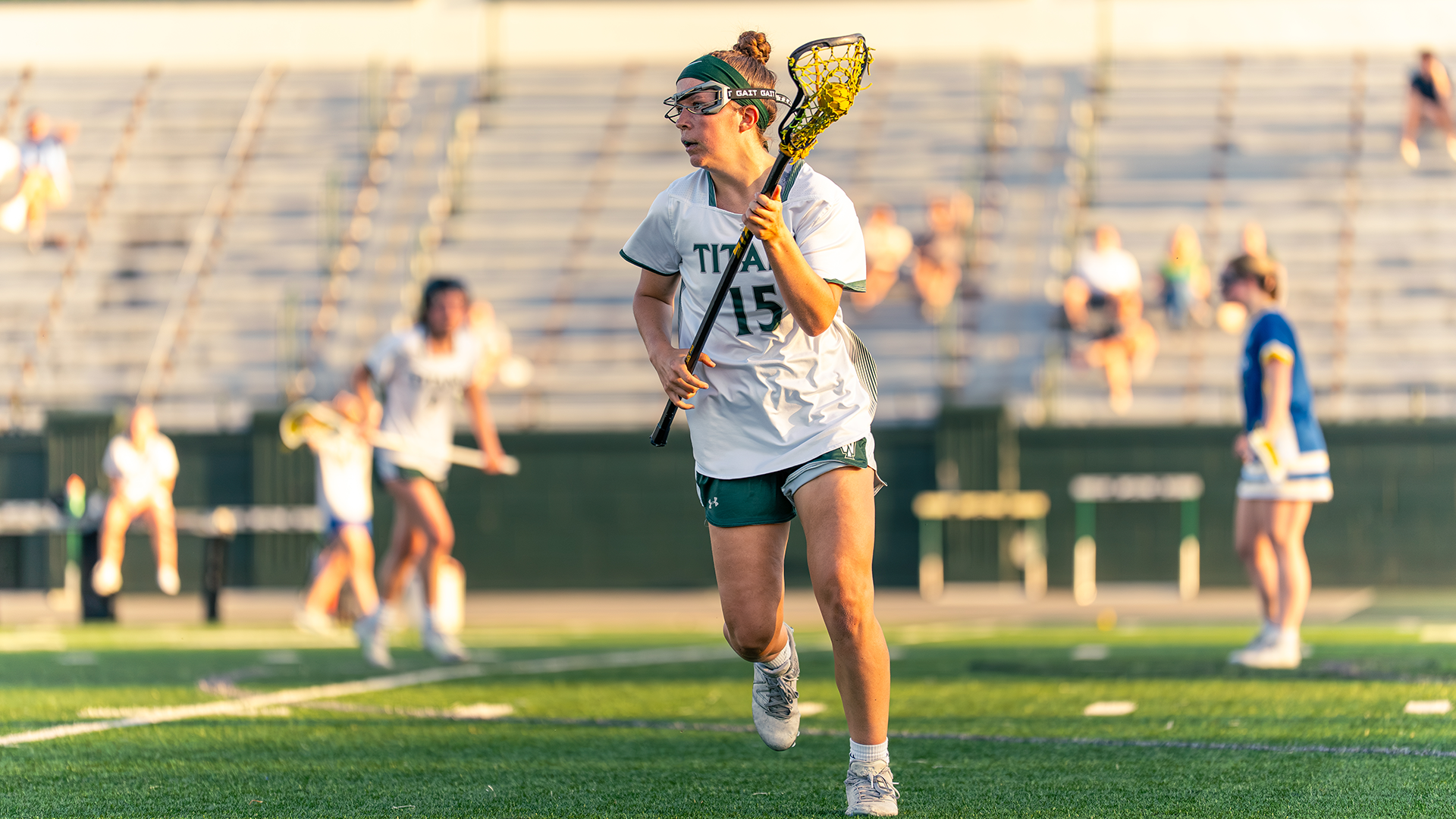 Sadie Newton driving with the ball against Augie April 22, 2026