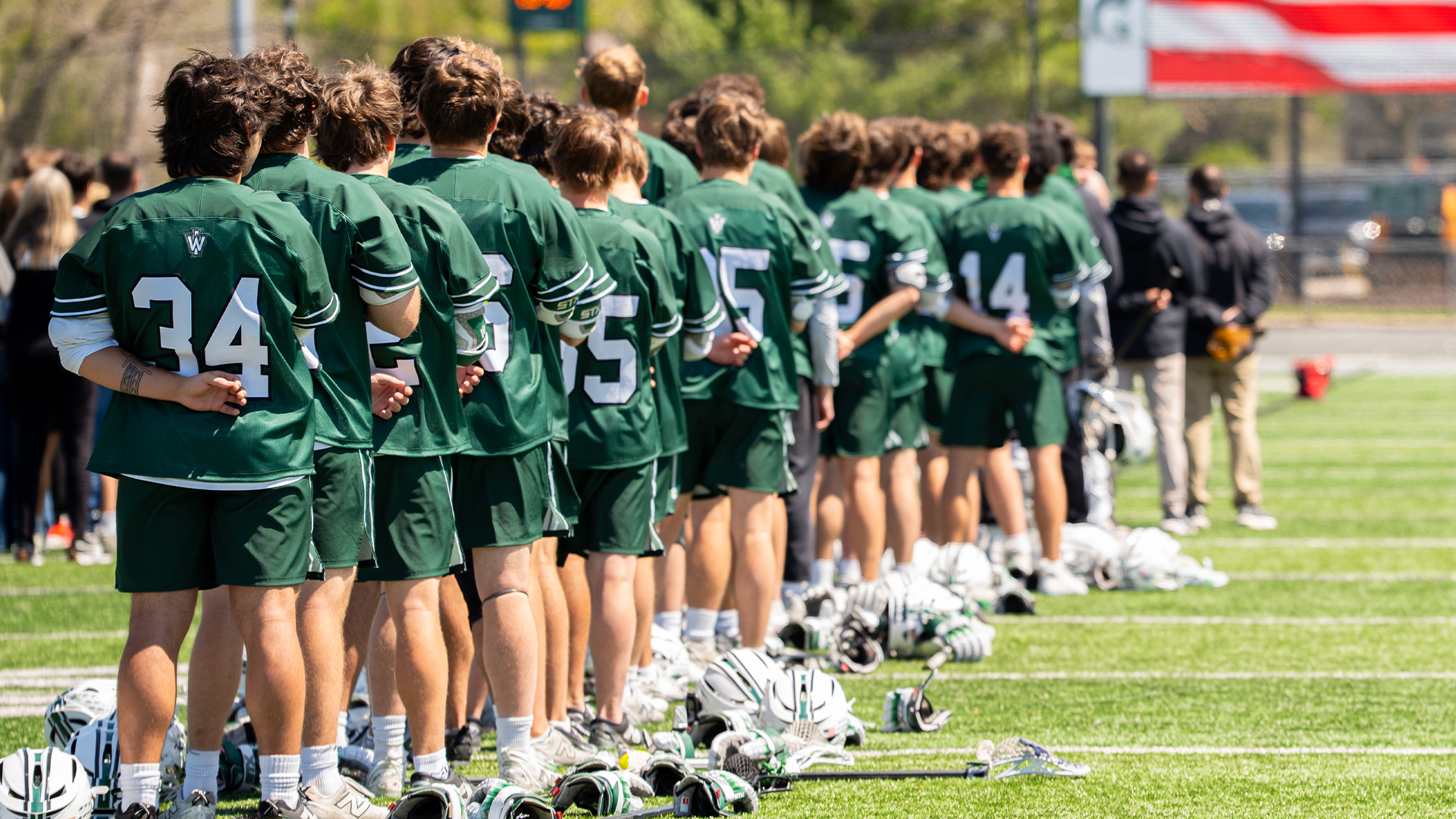 Men's Lacrosse lined up for anthem April 18, 2026