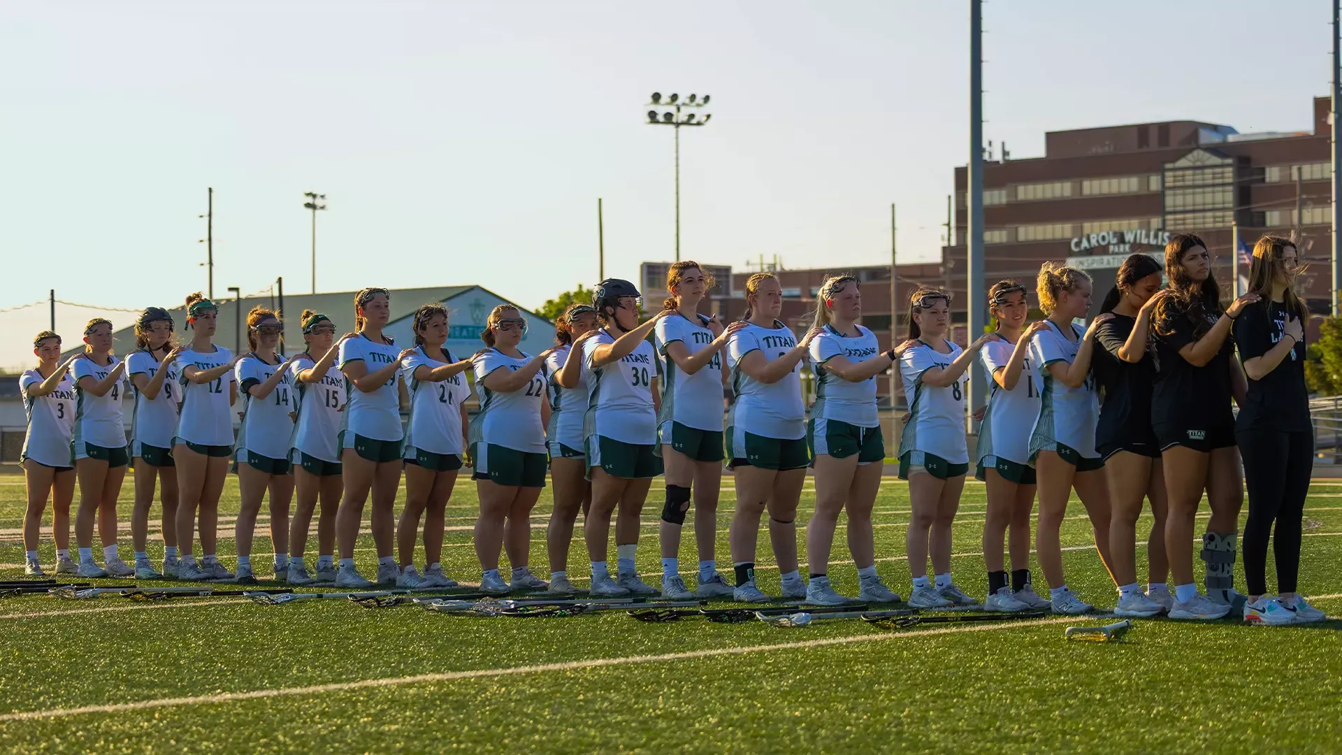 Women's lacrosse lined up for anthem against Augie April 22, 2026