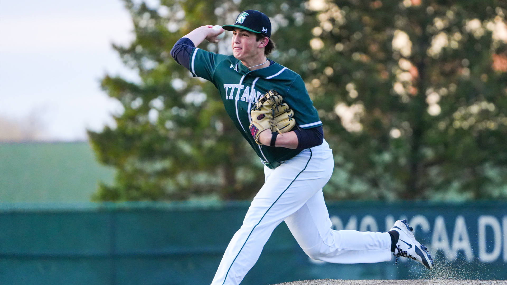 Brayden Elliott pitching in the ninth inning against Illinois Tech
