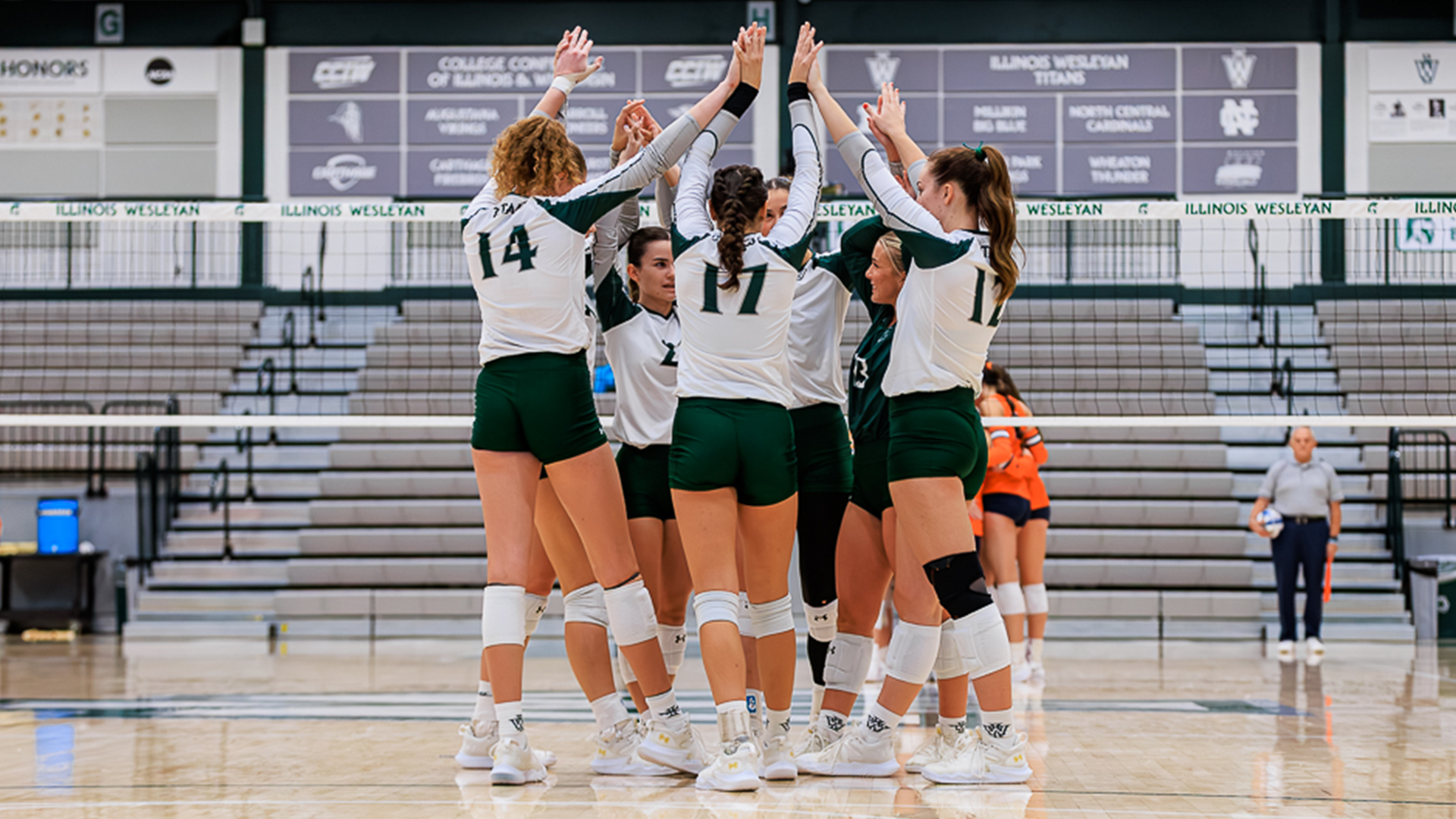 IWU huddle mid court