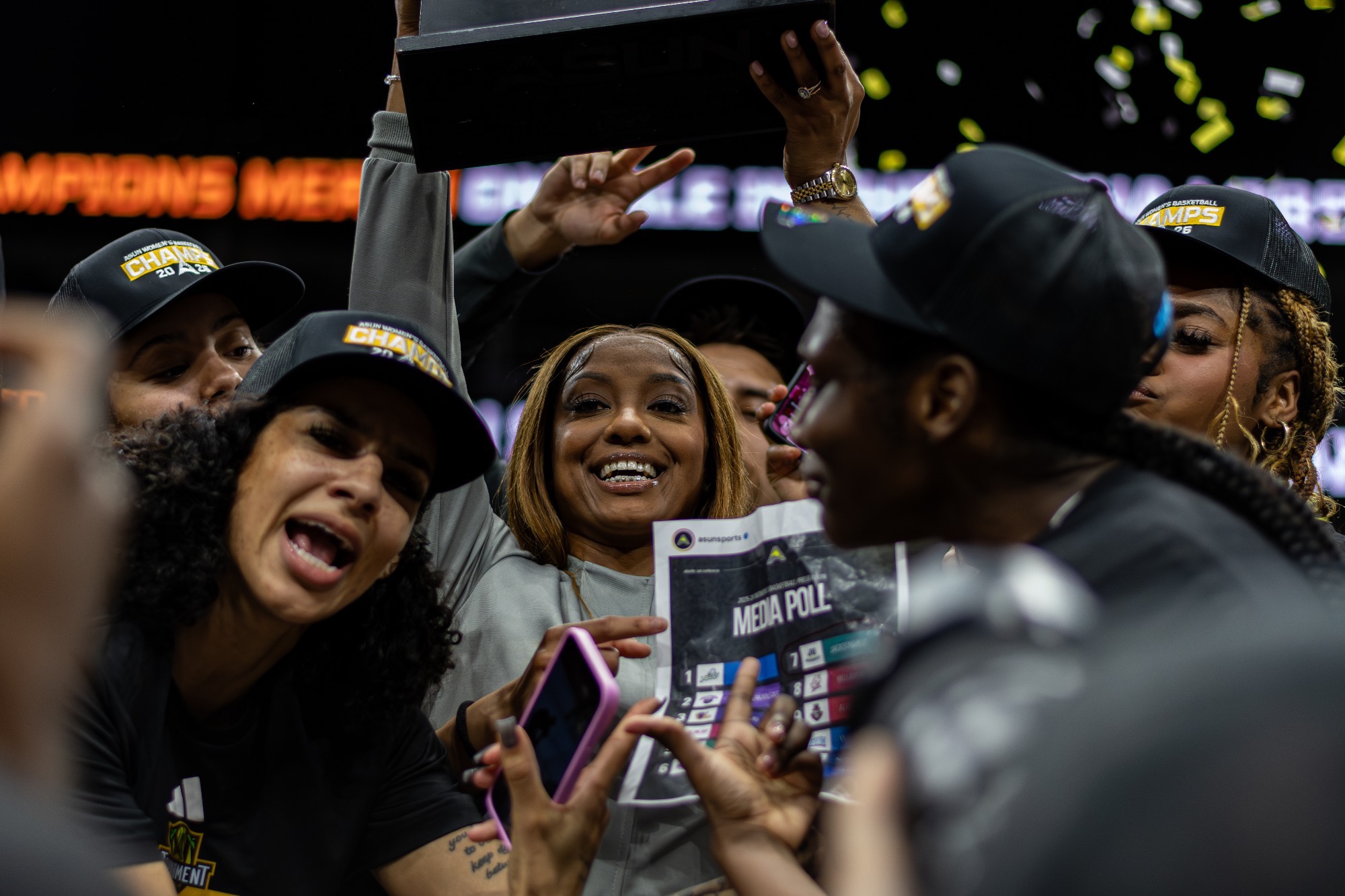 Head coach Special Jennings celebrates ASUN Tournament Championship 03/06/26